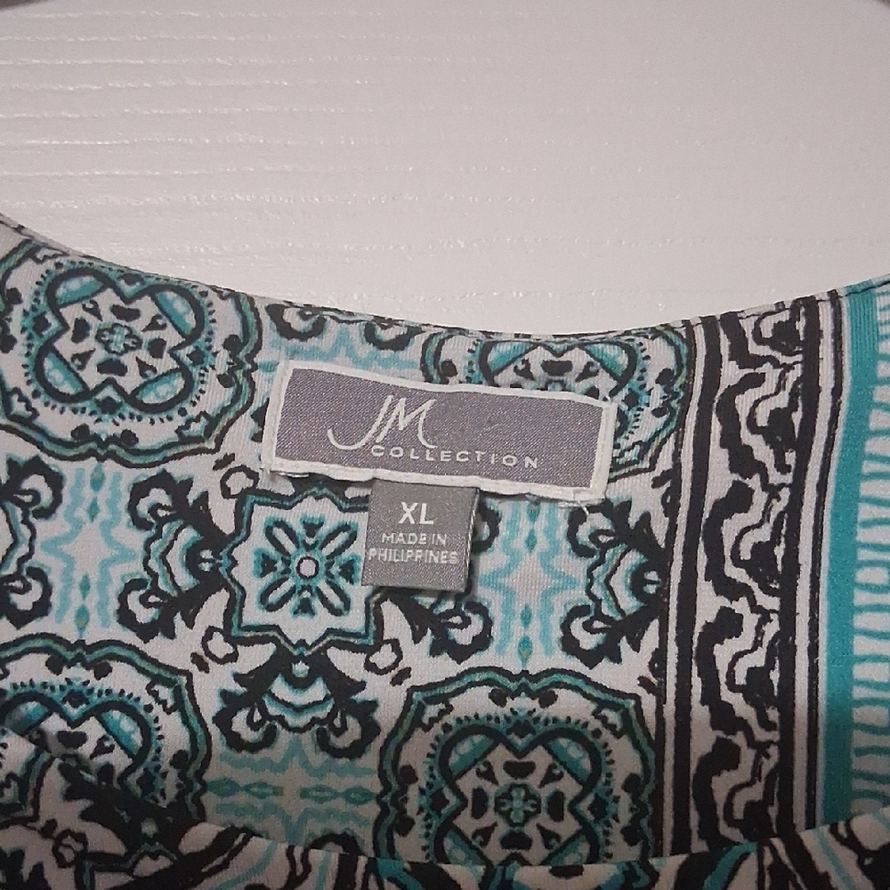 2 Tops JM Collection Turquoise& Black Printed Tunic.Crown&ivy Pink w/ GreenLace - Picture 2 of 12